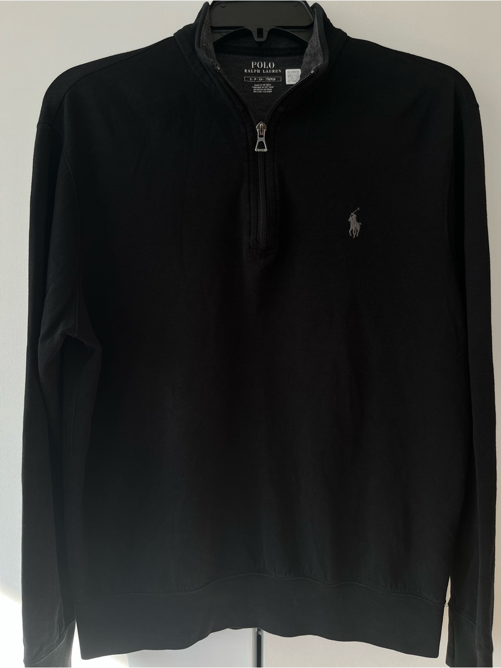 Polo by Ralph Lauren Black Cotton Knit Quarter-Zip Pullover Sweater-S